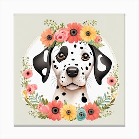 Floral Baby Dalmatian Dog Nursery Illustration (7) Canvas Print