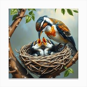 Bird Feeding Chicks Canvas Print