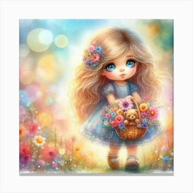 Little Girl With Flowers 2 Canvas Print
