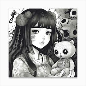 Anime Girl Holding Teddy Bear 1 Canvas Print