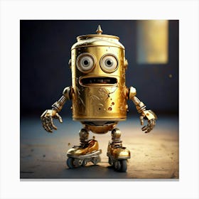 Firefly Quirky Frightened Robot On Roller Skates With A Gold Aluminum Can Head 98685 Canvas Print