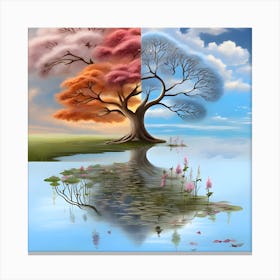 Autumn Tree In A Pond Canvas Print