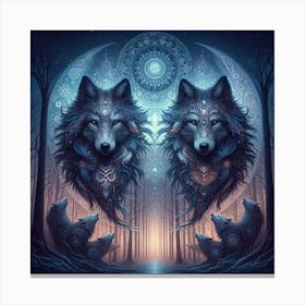 Two blue moon wolves Canvas Print