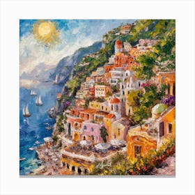 Lazy Square Impressionist Oil Painting Of The Sunny Amalfi Coast (2) Canvas Print