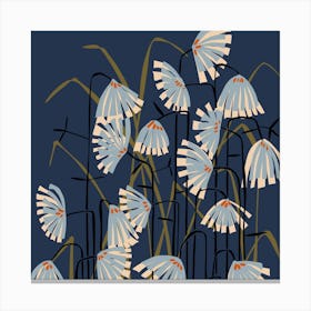 Linocut Flower Meadow Mustard Blue Square Canvas Print