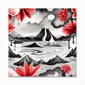 Japanese Tattoo Pattern Monochromatic Canvas Print