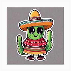 Cactus Wearing Mexican Sombrero And Poncho Sticker 2d Cute Fantasy Dreamy Vector Illustration (16) Canvas Print