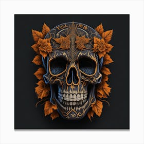 Skull With Leaves Canvas Print