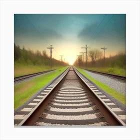 Train Tracks At Sunset 1 Canvas Print