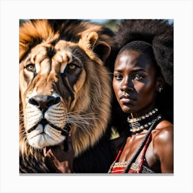 Lion And Woman Canvas Print