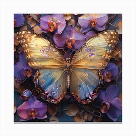 Butterfly With Orchids Canvas Print