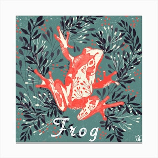 The Frog And Leaves Square Canvas Print