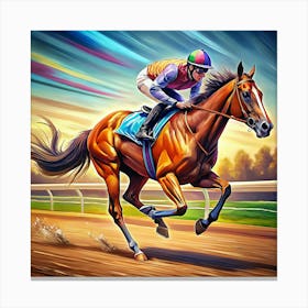 Racehorse Running On A Track With Colorful Blurred Background Canvas Print