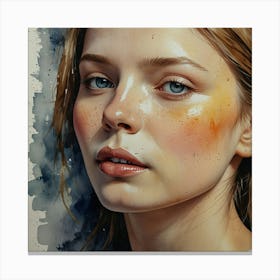 Watercolor Portrait Of A Girl 2 Canvas Print