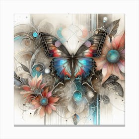 Vintage Ornate Butterfly on Flowers II Canvas Print