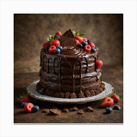 Chocolate Cake With Berries Canvas Print