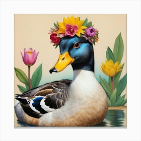 Duck With Flower Crown 5 Canvas Print