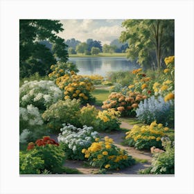 A Garden Of Different Colored Flowers Canvas Print