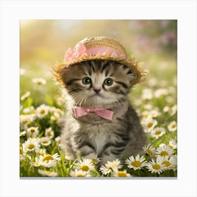 Cute Kitten In A Straw Hat Canvas Print