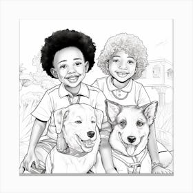 Two Kids And A Dog Canvas Print
