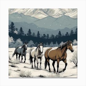 Horses In The Snow Canvas Print