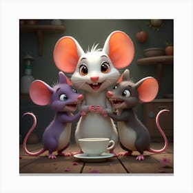 Three Mice And A Cup Of Tea 1 Canvas Print