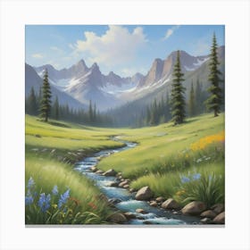 Mountain Stream Paintings Art Print 2 Canvas Print