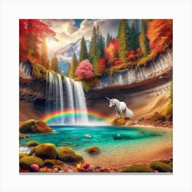 Unicorn In The Waterfall Canvas Print