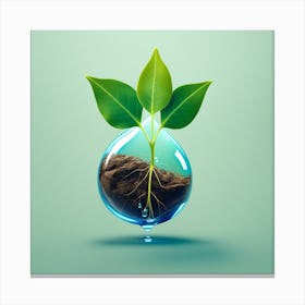 Water Drop With Green Plant Canvas Print