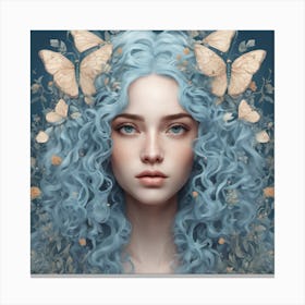 Blue haired girl with Butterflies Canvas Print