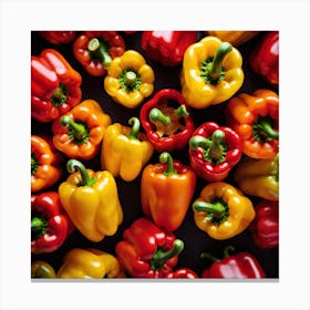 Colorful Peppers On Black Background 9 Canvas Print