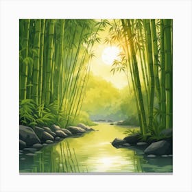 A Stream In A Bamboo Forest At Sun Rise Square Composition 133 Canvas Print