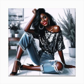 Black Woman In Jeans Canvas Print