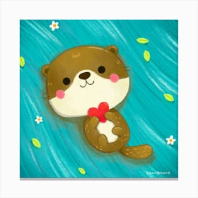 Cute Otter flowing on the river Canvas Print