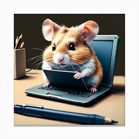 Hamster On Laptop 1 Canvas Print