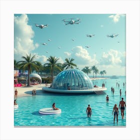 Tropical Cyber Beach With Futuristic Structures Canvas Print