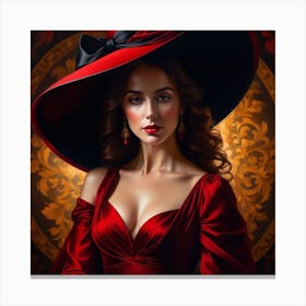 Beautiful Woman In Red Hat 6 Canvas Print