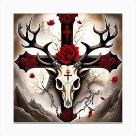 Deer Skull With Roses 1 Canvas Print