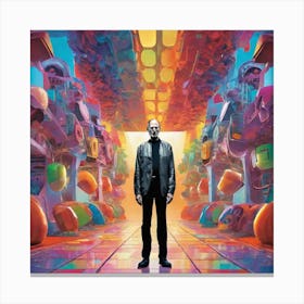 Man Standing In A Colorful Hallway Canvas Print