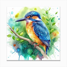 Watercolor Painting Of A Kingfisher Bird Canvas Print