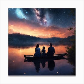 Family In A Canoe 1 Canvas Print