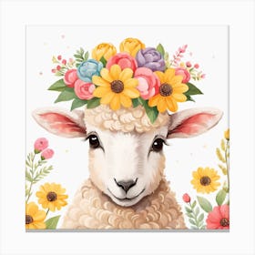 Floral Baby Sheep Nursery Illustration (31) Canvas Print