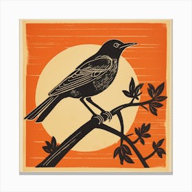 Retro Bird Lithograph Mockingbird 3 Canvas Print