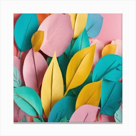 Paper Leaves On A Pink Background Canvas Print