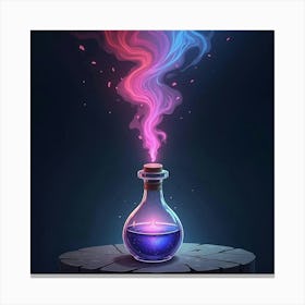 Mystical Potion Bottle Emitting Swirling, Colorful Mist Canvas Print