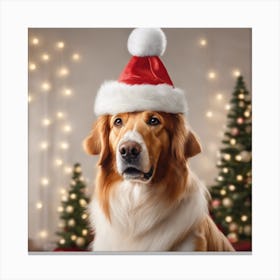 Golden Retriever In Santa Hat Canvas Print