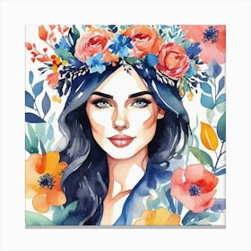 Watercolor Of A Woman With Flowers 4 Canvas Print