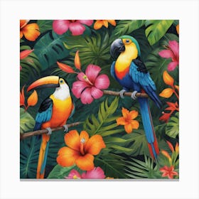 Tropical Parrots paintings art print Canvas Print