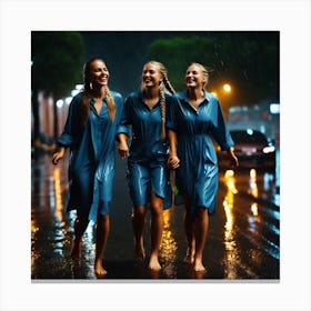 Happy Young Women In Rain Canvas Print