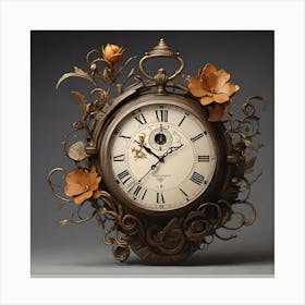 Clock With Flowers Canvas Print